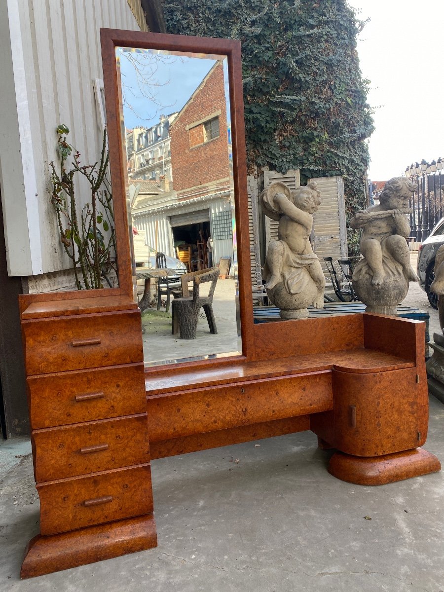 Coiffeuse Et Banquette D’époque Art Déco 1930, En Loupe D’amboine -photo-4