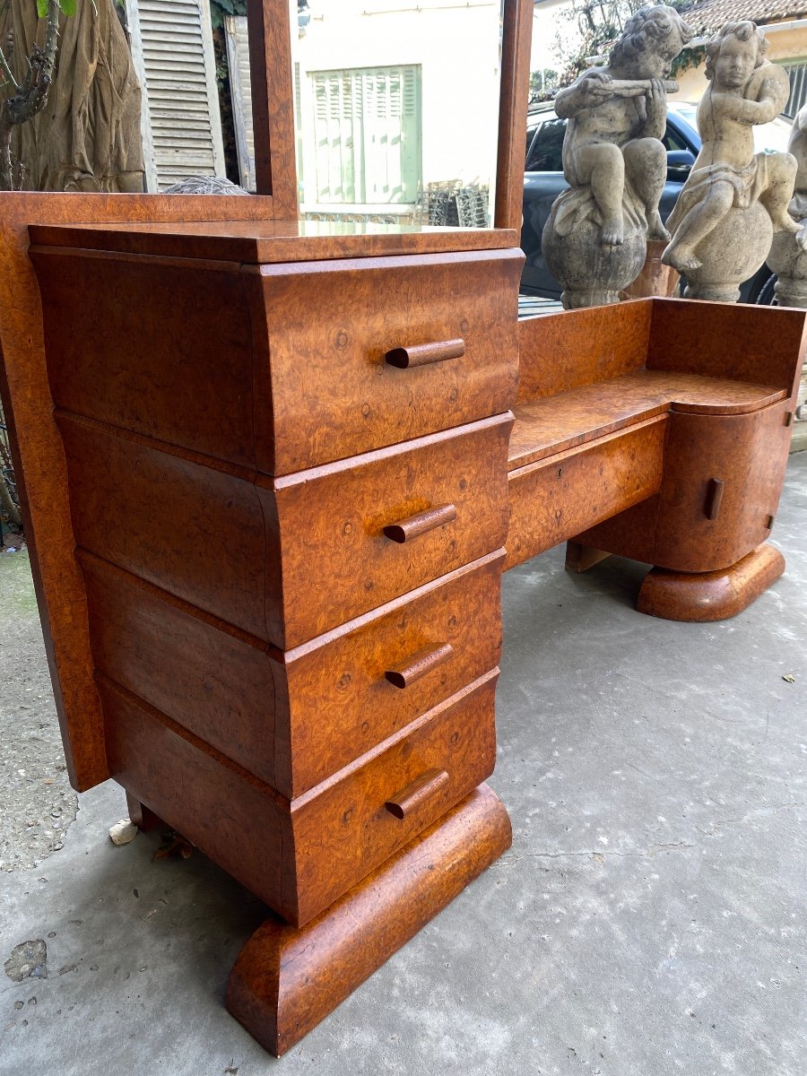 Coiffeuse Et Banquette D’époque Art Déco 1930, En Loupe D’amboine -photo-3