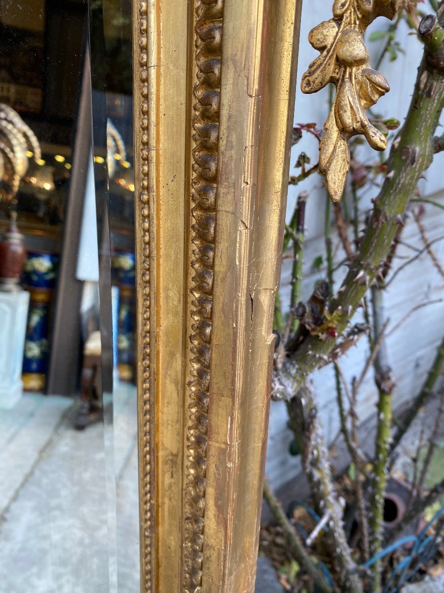 Large 19th Century Golden Mirror, Louis XVI Style With Flower Garlands-photo-6