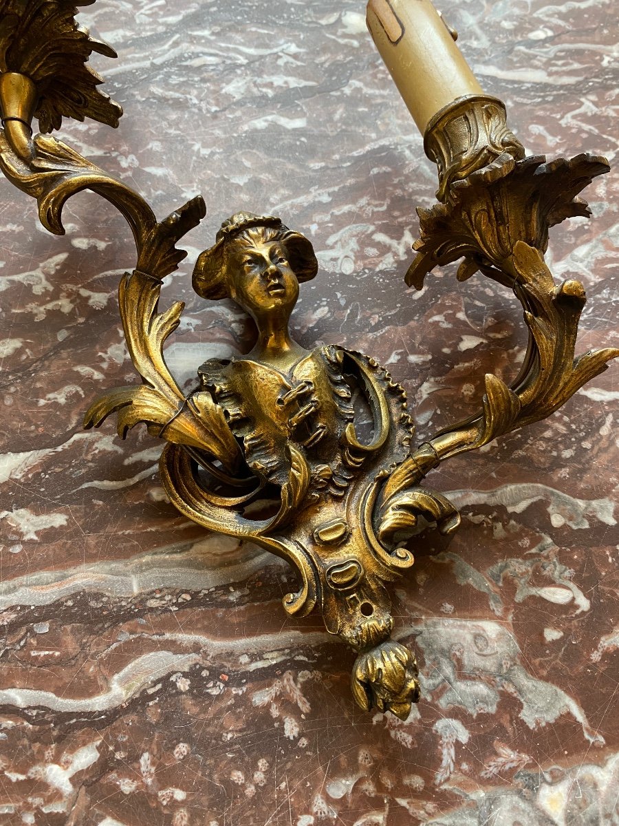 Paire D’appliques Au Chinois, Style Louis XV En Bronze -photo-3