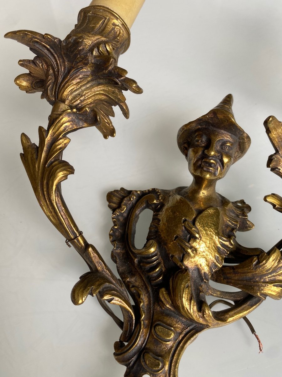 Paire D’appliques Au Chinois, Style Louis XV En Bronze -photo-1