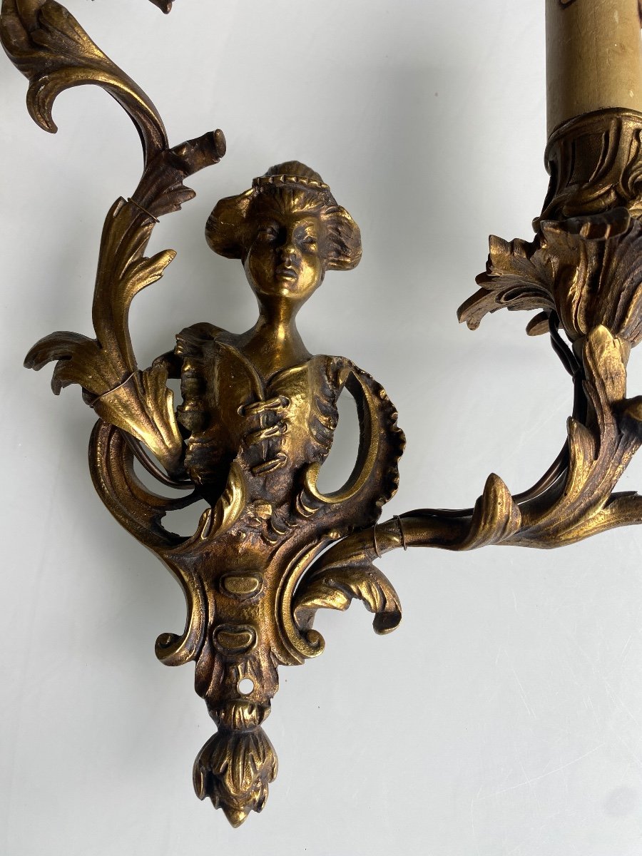 Paire D’appliques Au Chinois, Style Louis XV En Bronze -photo-2