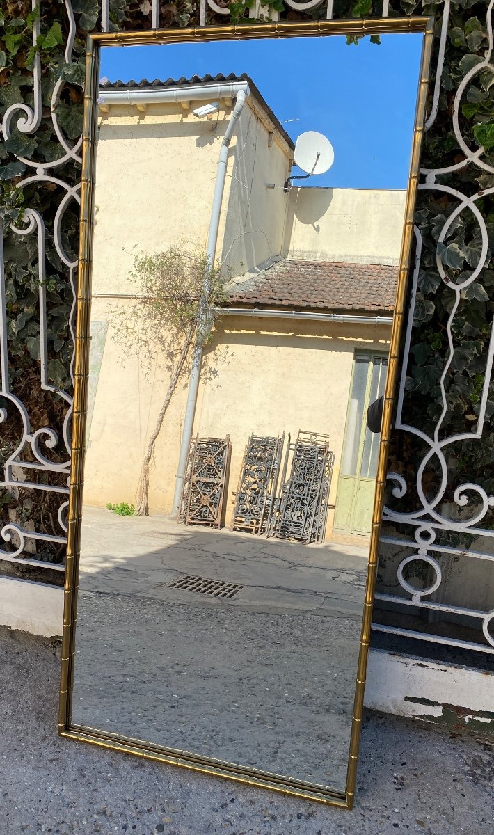 Rectangular Mirror In Golden Brass Bamboo Style In The Baguès Taste