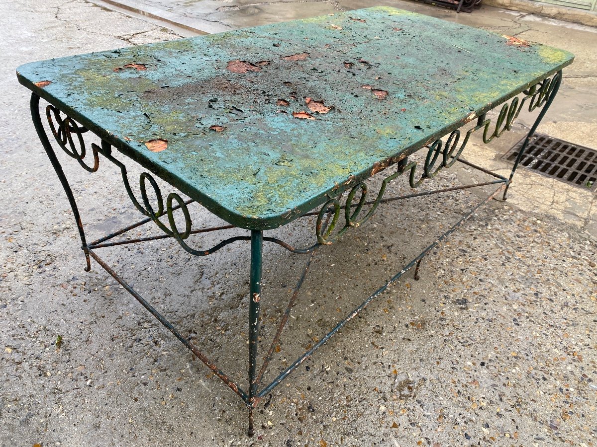 Console / Table De Présentation En Fer Forgé 1940 Attribuée à René Drouet (1899-1993)-photo-2