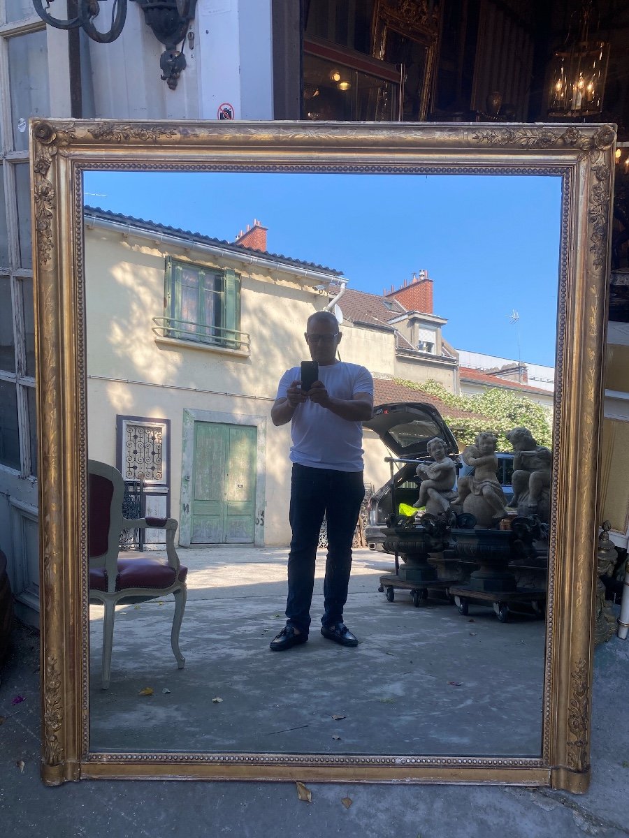 Nineteenth Century Fireplace Mirror In Wood And Golden Stucco, Mercury Ice-photo-4