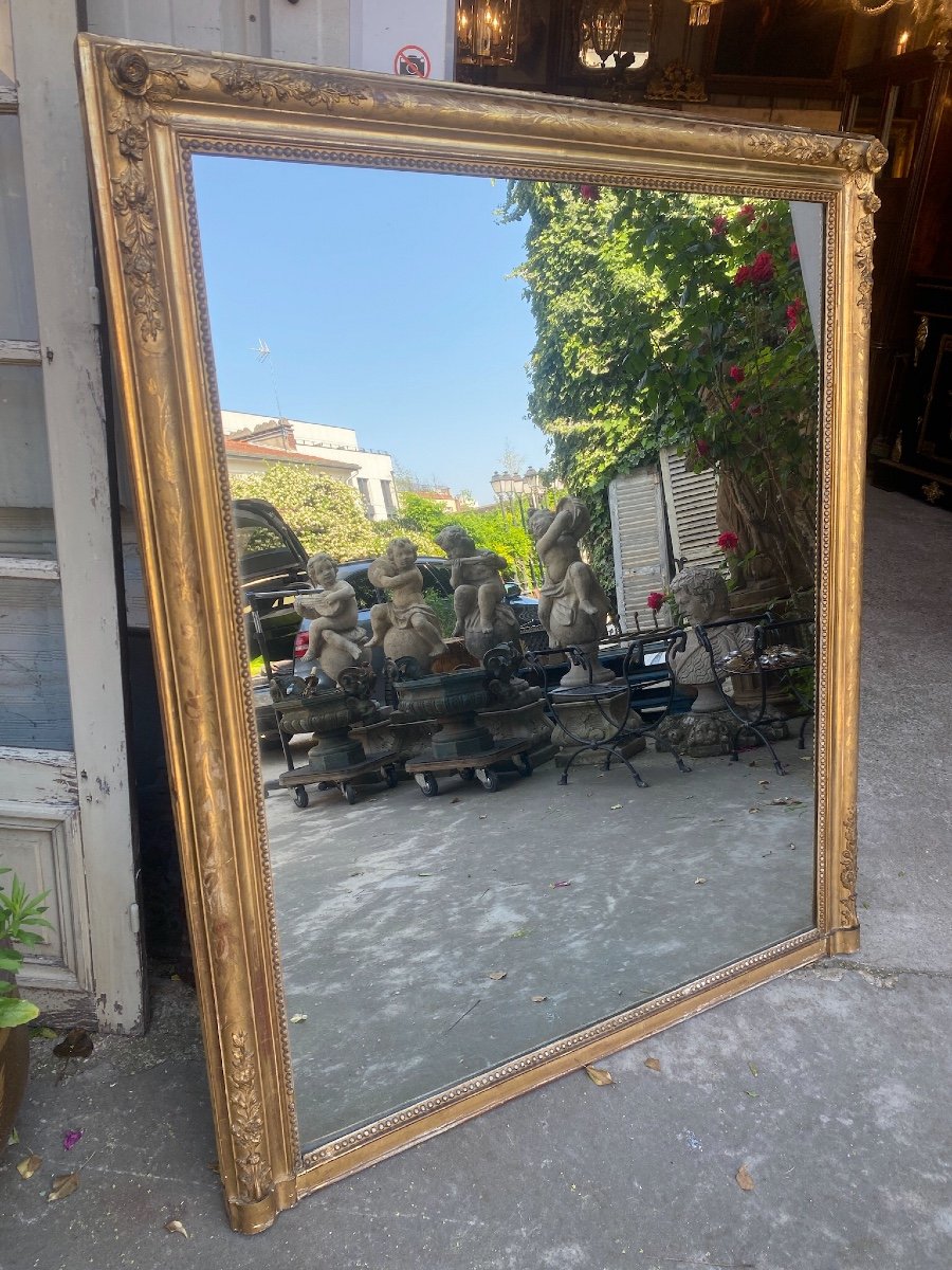 Nineteenth Century Fireplace Mirror In Wood And Golden Stucco, Mercury Ice-photo-1