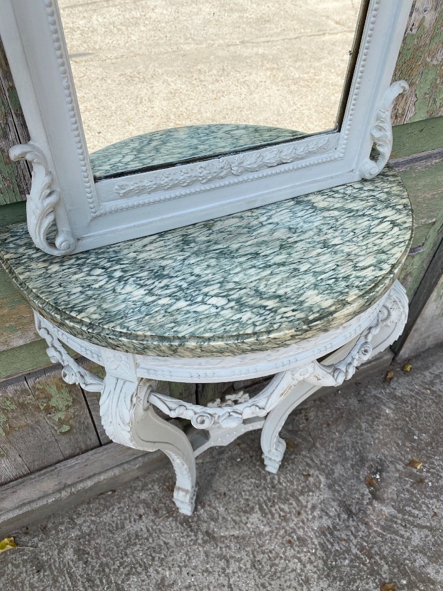 Console Et Miroir De Style Louis XVI En Bois Sculpté Et Laqué, époque 1900-photo-1