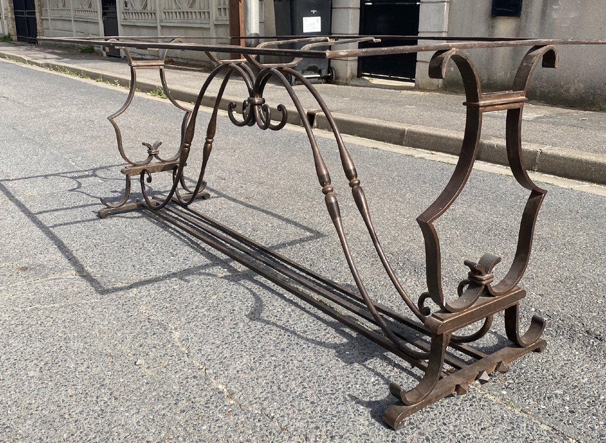 Dining Room Table / Console Wrought Iron Base, Marble Top Circa 1930-photo-4