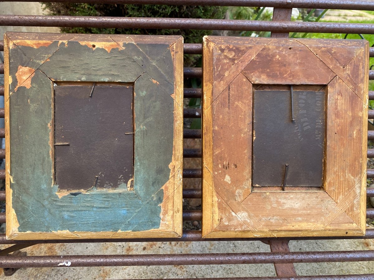 Pair Of Oil On Cardboard, 19th Century Golden Channel Frames-photo-8