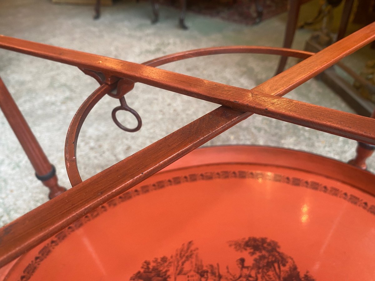 Directoire Style Service Table In Old Red Lacquered Sheet Metal-photo-6