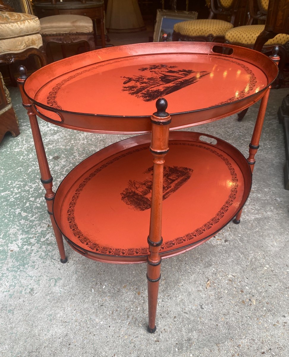 Directoire Style Service Table In Old Red Lacquered Sheet Metal