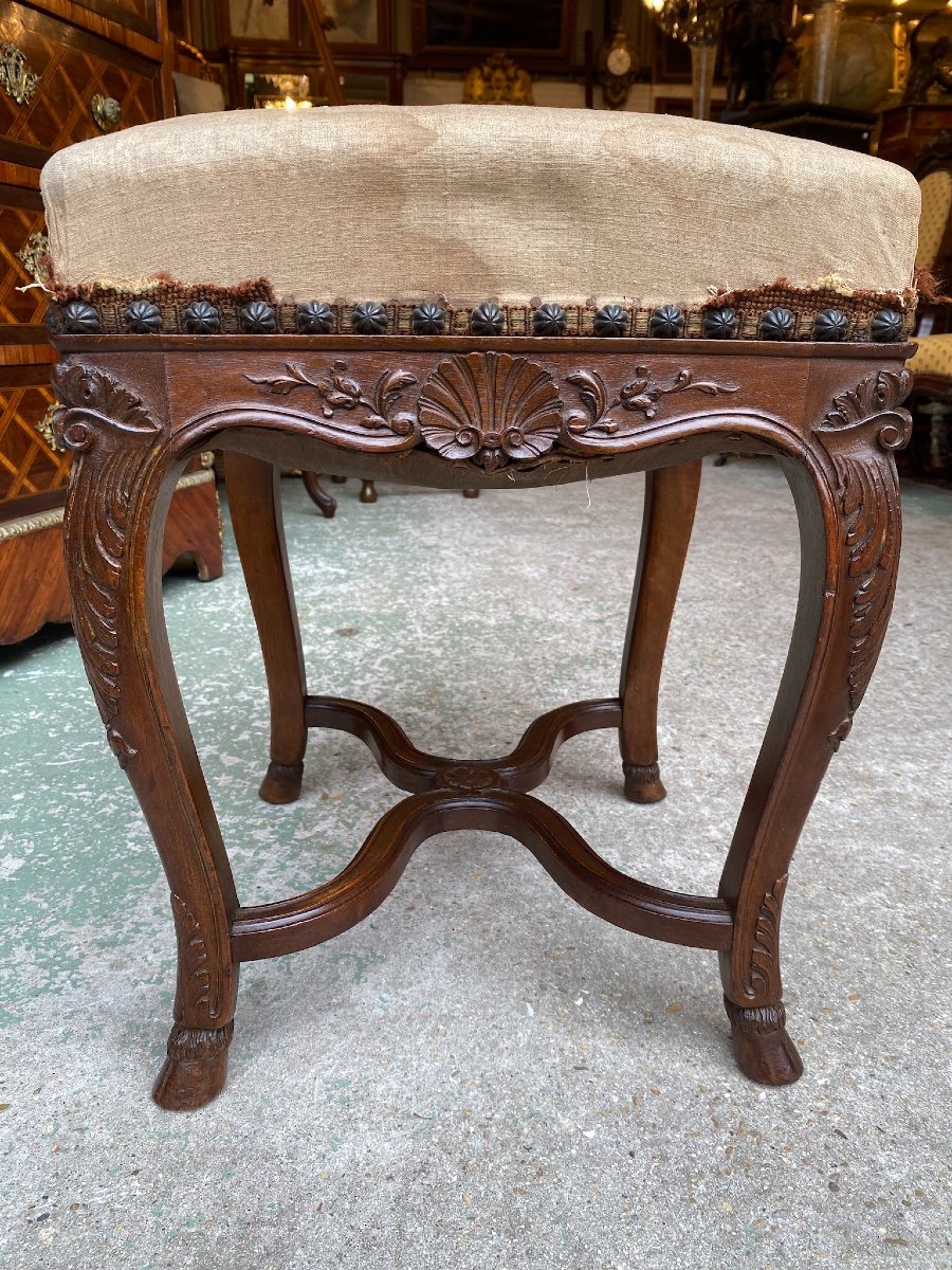 Louis XV / Regency Style Stool In Carved Walnut 19th Century-photo-2