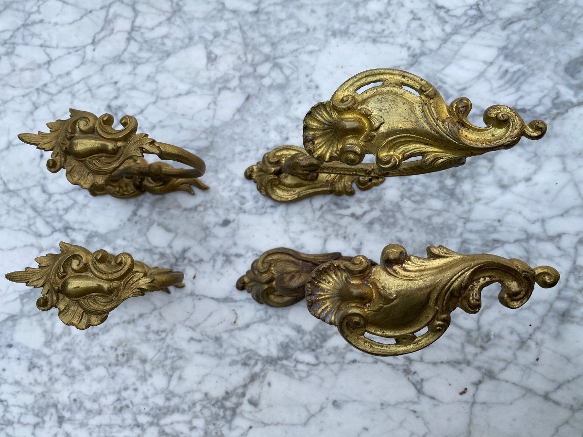 2 Pairs Of Louis XV Style Embraces In Bronze, Napoleon III Period-photo-2