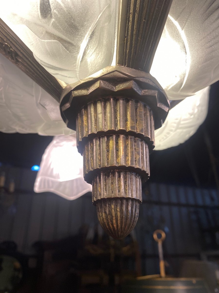 Chandelier 4 Plates, 4 Tulips, Art Deco Period 1930-photo-4