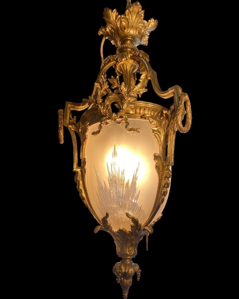 Hall Lantern In Gilt Bronze And Frosted Glass, Louis XVI Style, Napoleon III Period-photo-2