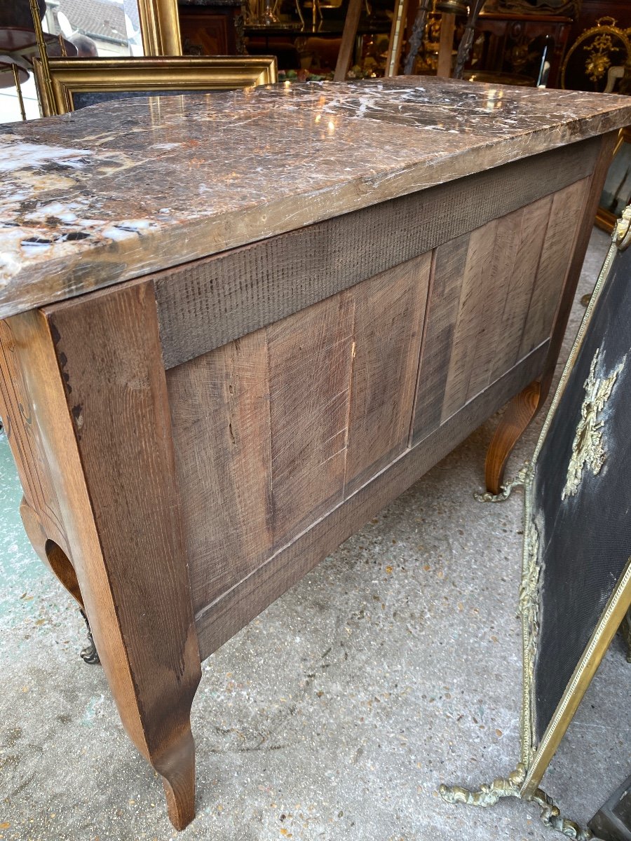 Commode Galbée De Style Louis XV En Marqueterie, Estampillée -photo-7