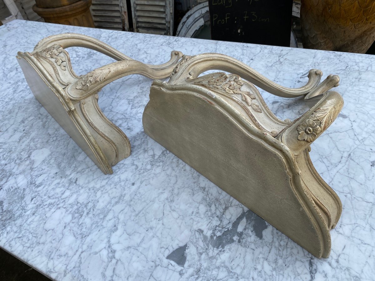 Pair Of Small Wall Consoles, Louis XV Style, Cream Lacquered -photo-6