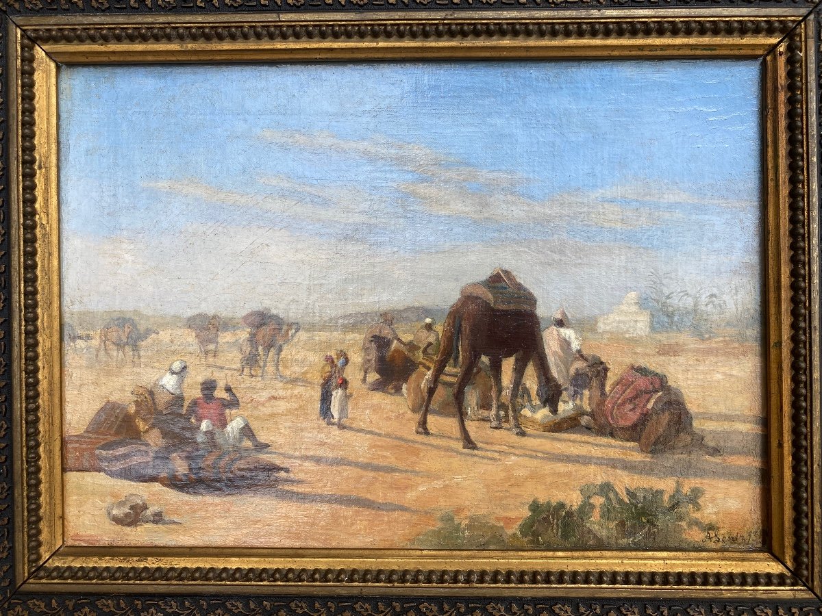 Huile Sur Toile Orientaliste XIXème Signée August Carl Libert Lentz (1827-1898), Tunisie.-photo-4