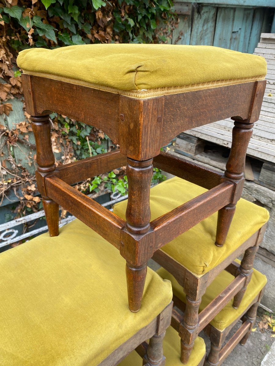 6 Rustic Stools Late 19th, Upholstered Seat -photo-3
