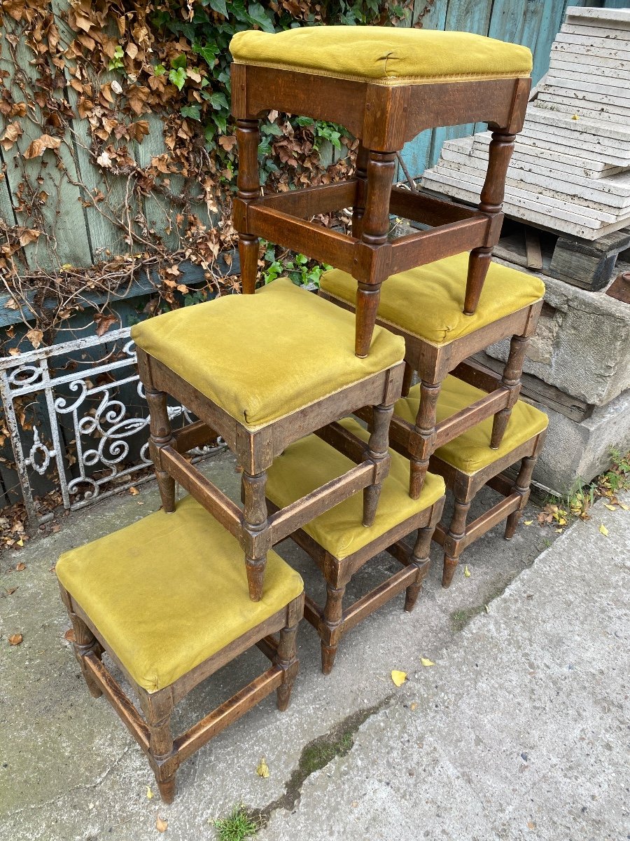 6 Rustic Stools Late 19th, Upholstered Seat -photo-4