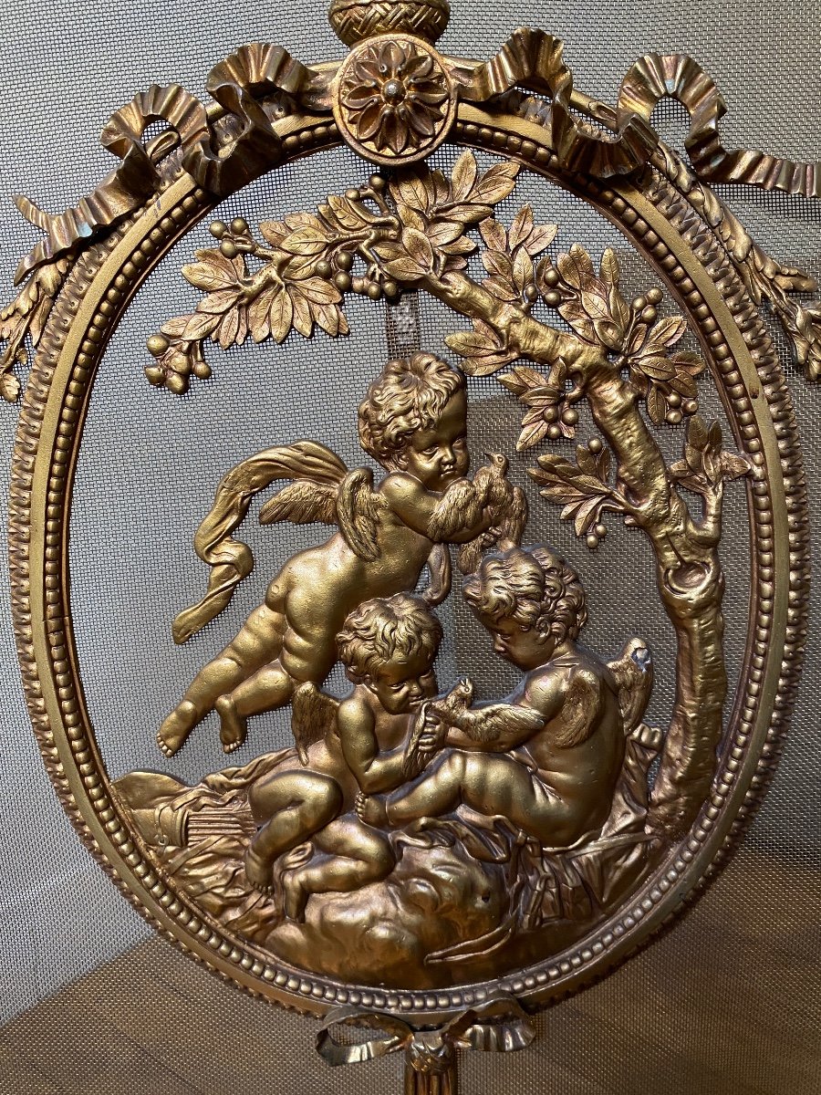 Important Louis XVI Style Bronze Fire Screen, 19th Century For Large Fireplace -photo-3