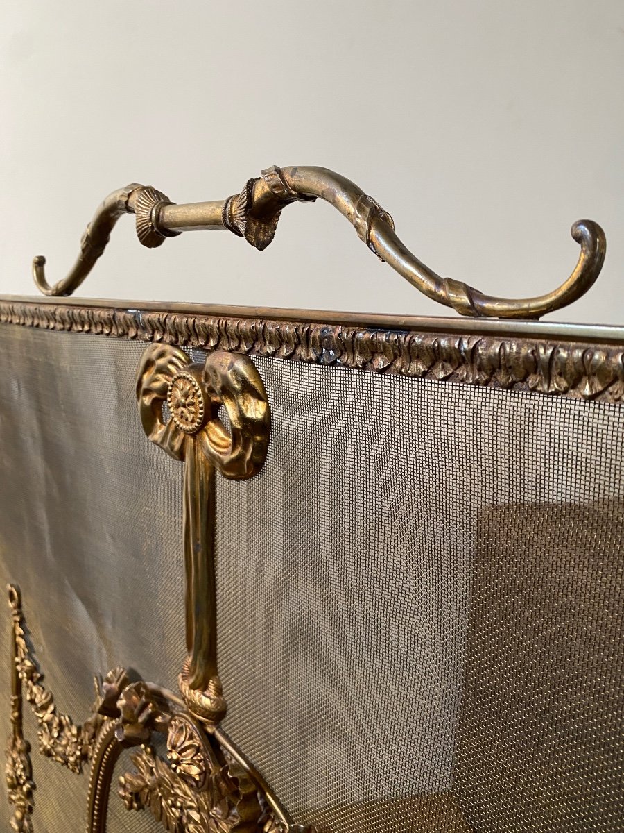 Important Louis XVI Style Bronze Fire Screen, 19th Century For Large Fireplace -photo-5