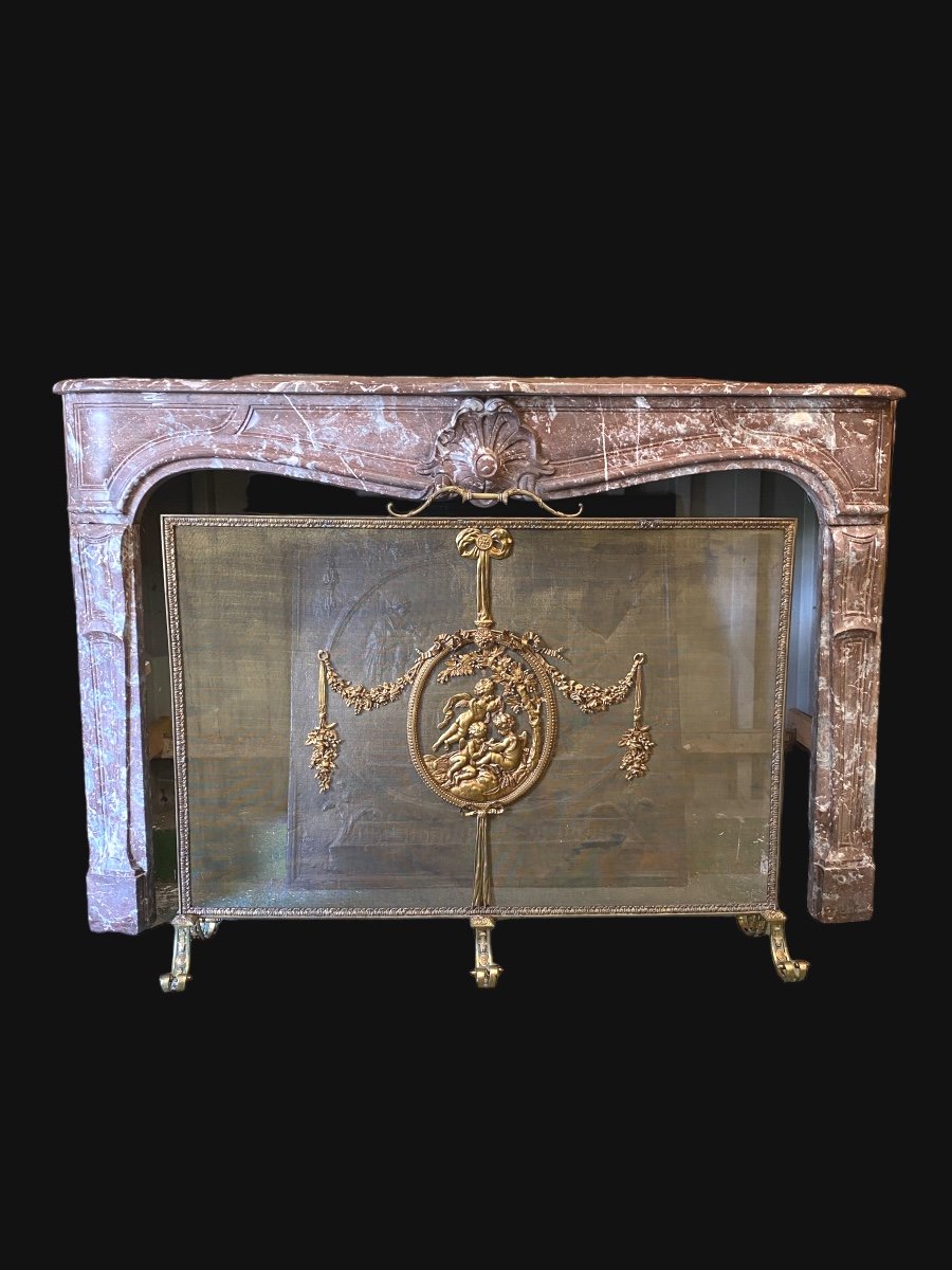 Important Louis XVI Style Bronze Fire Screen, 19th Century For Large Fireplace 