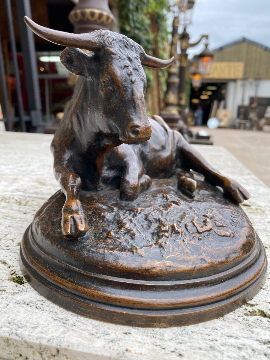 Rosa Bonheur (1822-1899) Reclining Bull In Bronze With Nuanced Brown Patina -photo-2