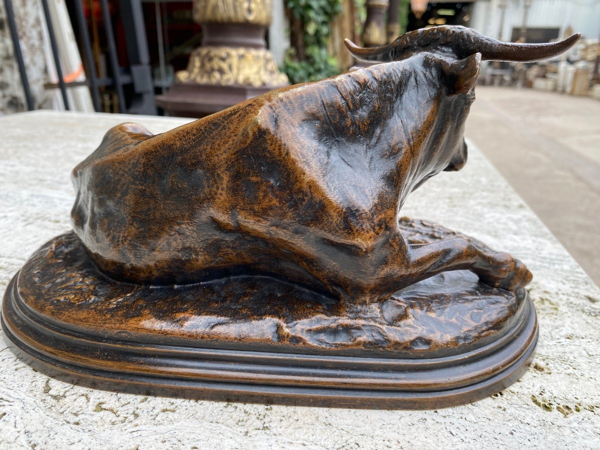 Rosa Bonheur (1822-1899) Taureau Couché En Bronze A Patine Brune Nuancée -photo-4