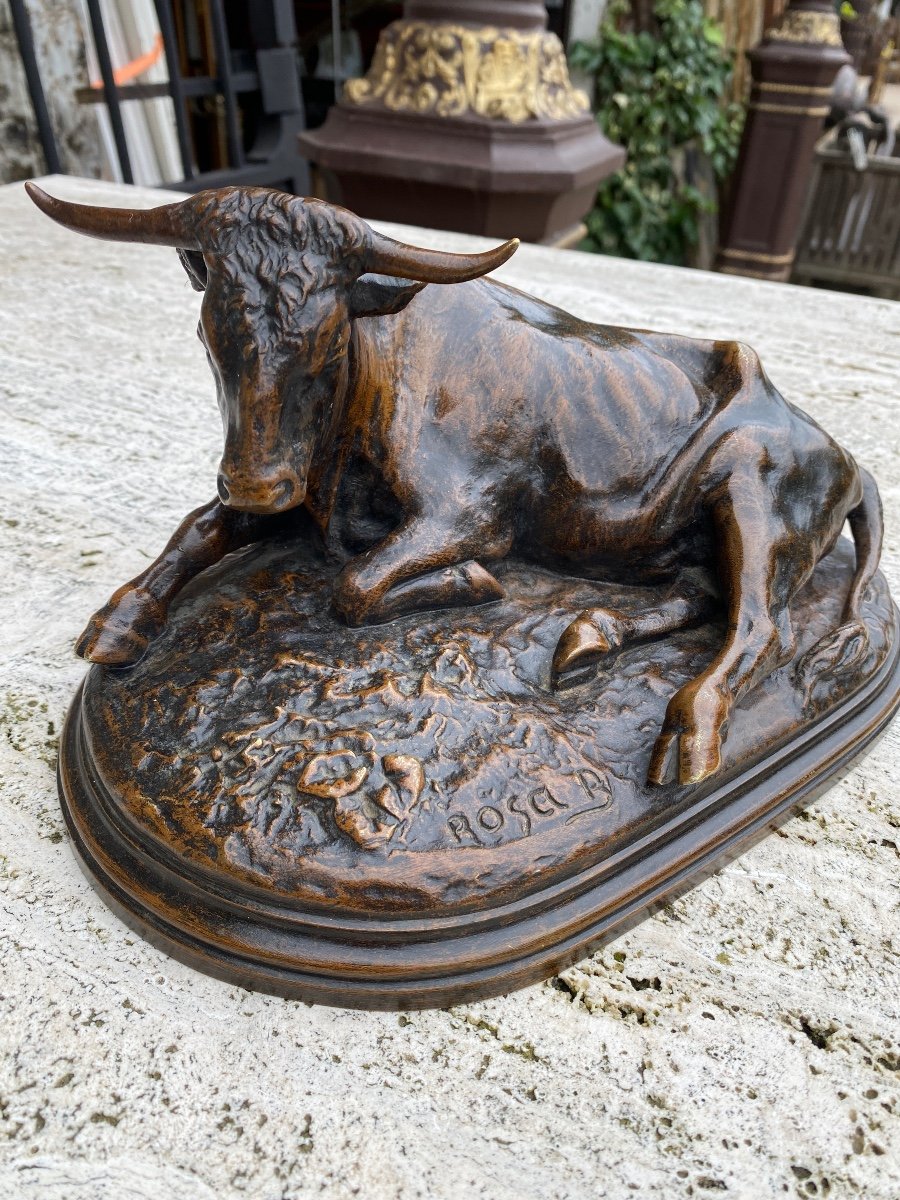 Rosa Bonheur (1822-1899) Taureau Couché En Bronze A Patine Brune Nuancée -photo-4