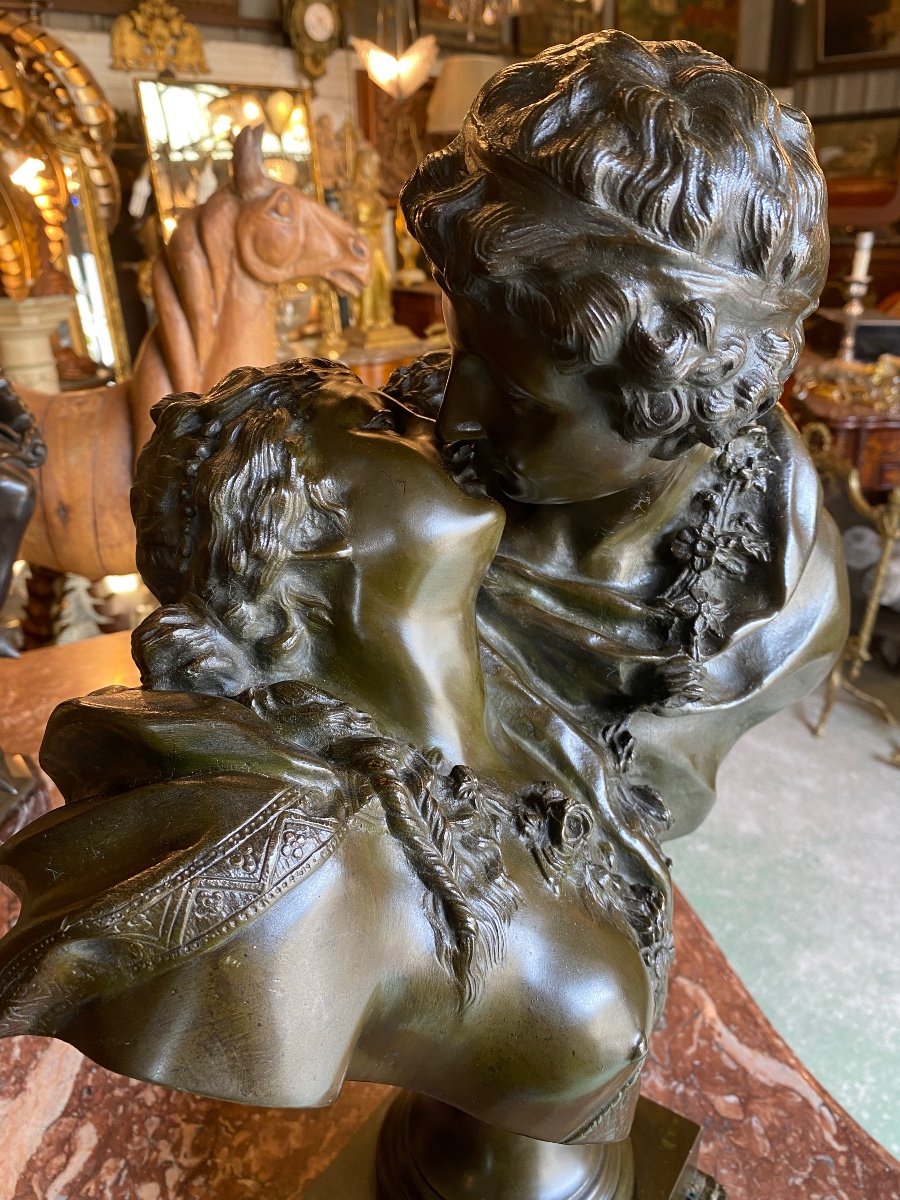 19th Century Bronze Subject Representing "the Kiss" After Jean Antoine Houdon (1741-1828)-photo-2