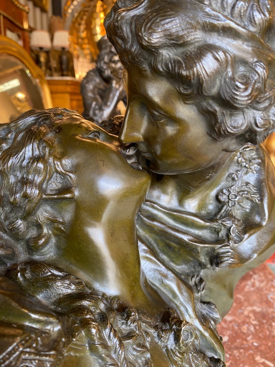 19th Century Bronze Subject Representing "the Kiss" After Jean Antoine Houdon (1741-1828)-photo-3