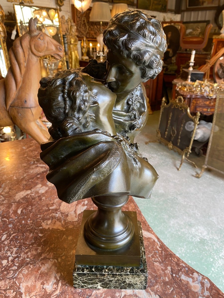 19th Century Bronze Subject Representing "the Kiss" After Jean Antoine Houdon (1741-1828)-photo-4