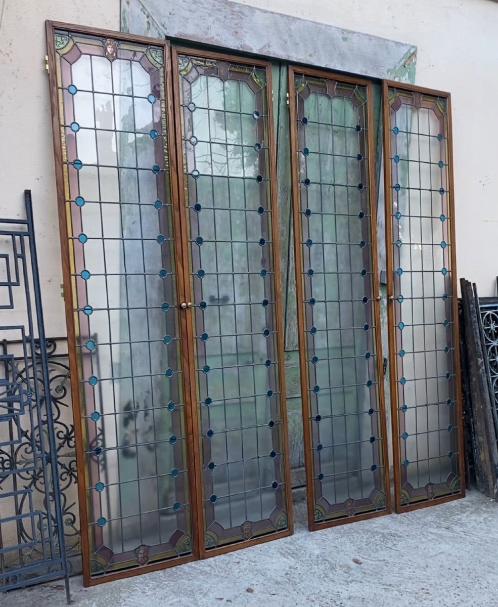 2 Pairs Of Stained Glass Windows From The 1900s-photo-8