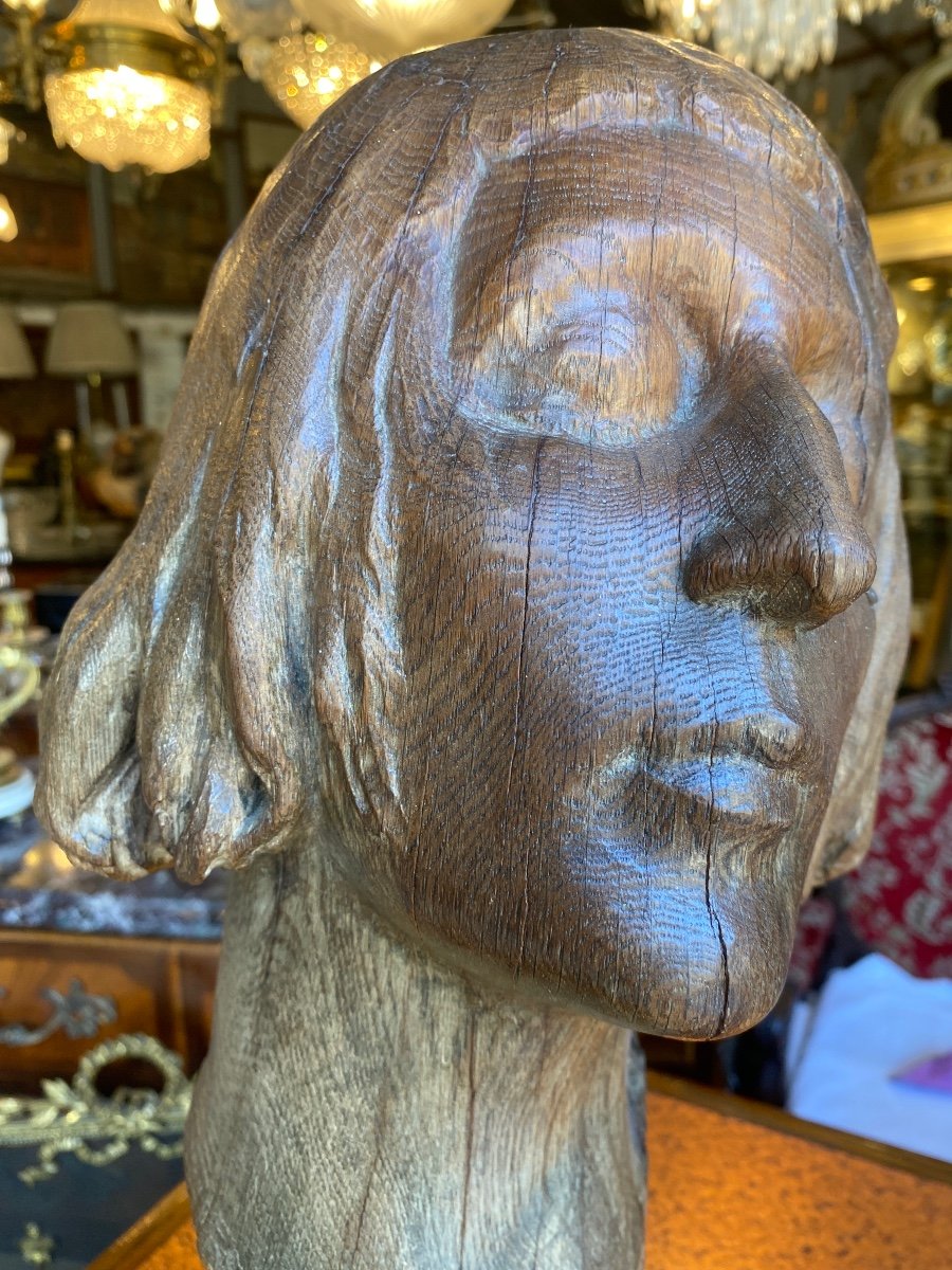 Wooden Sculpture Of The Face Of Joan Of Arc 18th Century -photo-3