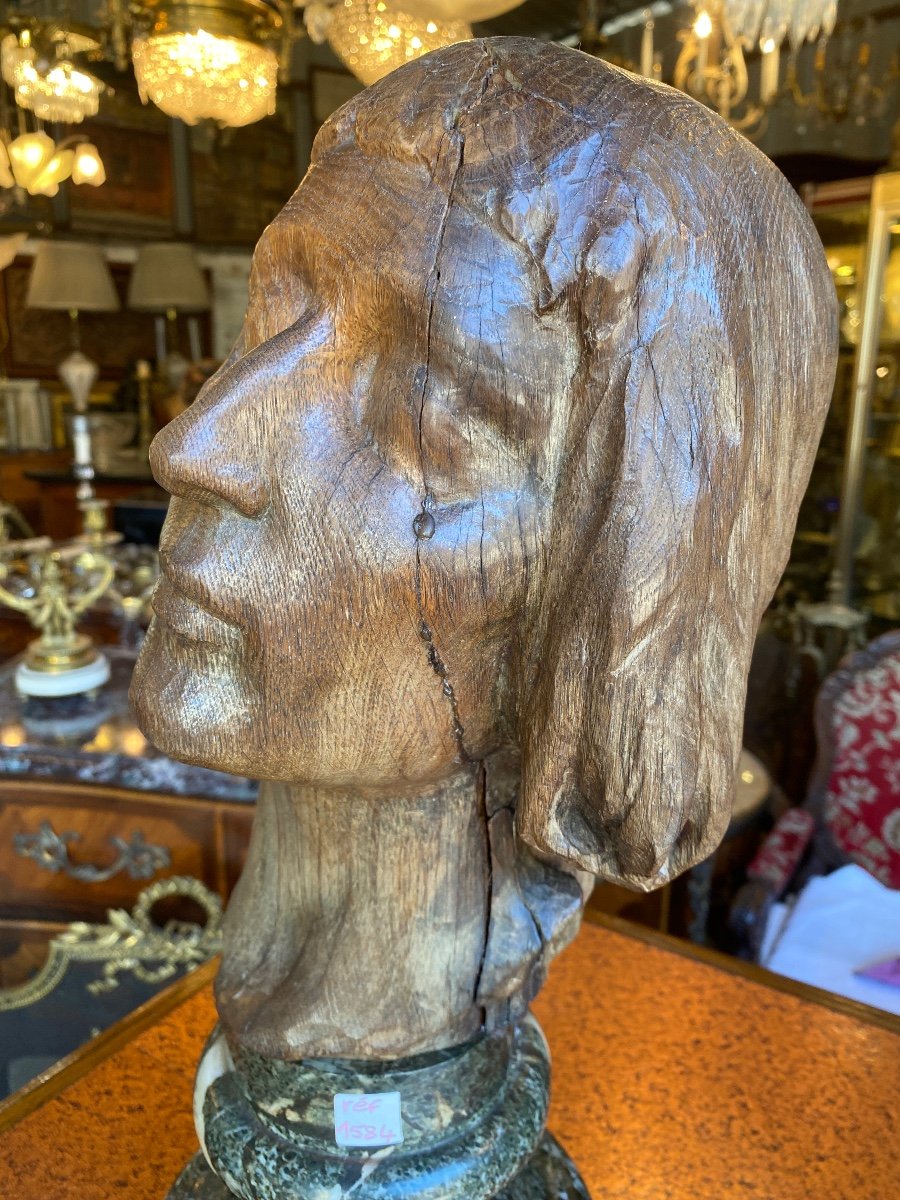 Sculpture En Bois Du Visage De Jeanne D’arc 18ème Siècle -photo-4