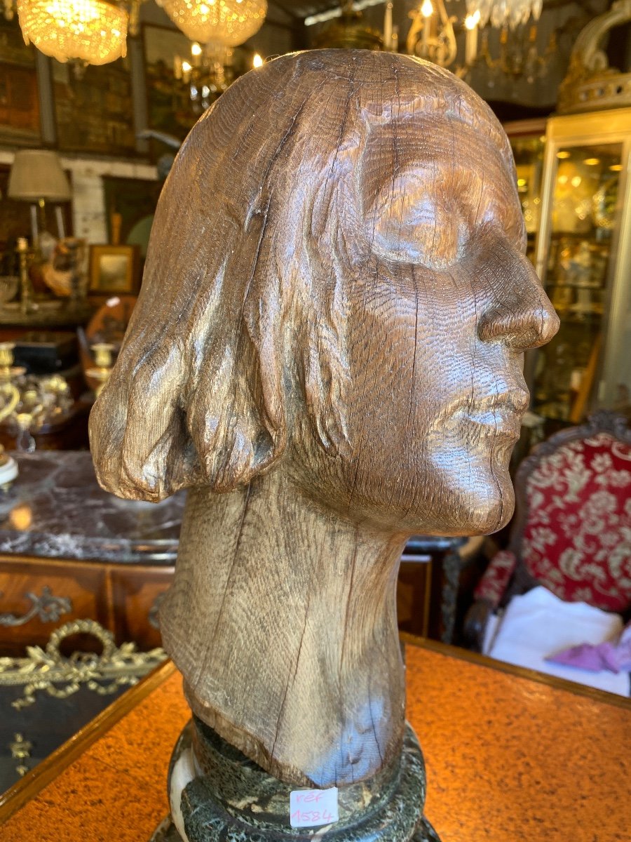 Sculpture En Bois Du Visage De Jeanne D’arc 18ème Siècle -photo-1