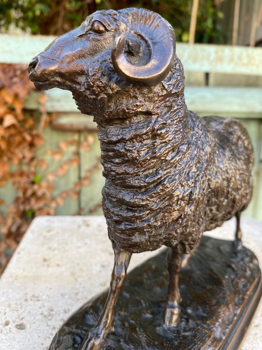 Goat / Ram In Bronze With Brown Patina Signed 19th Century Signed Isidore Bonheur (1827-1901)-photo-2