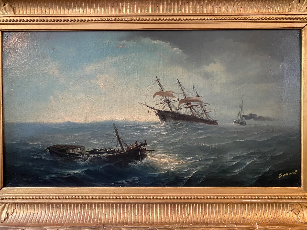 Pair Of 19th Century Marines, Signed Orientalist Oil On Canvas, Gilded Frames…-photo-1