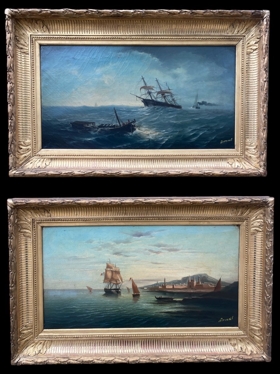 Pair Of 19th Century Marines, Signed Orientalist Oil On Canvas, Gilded Frames…