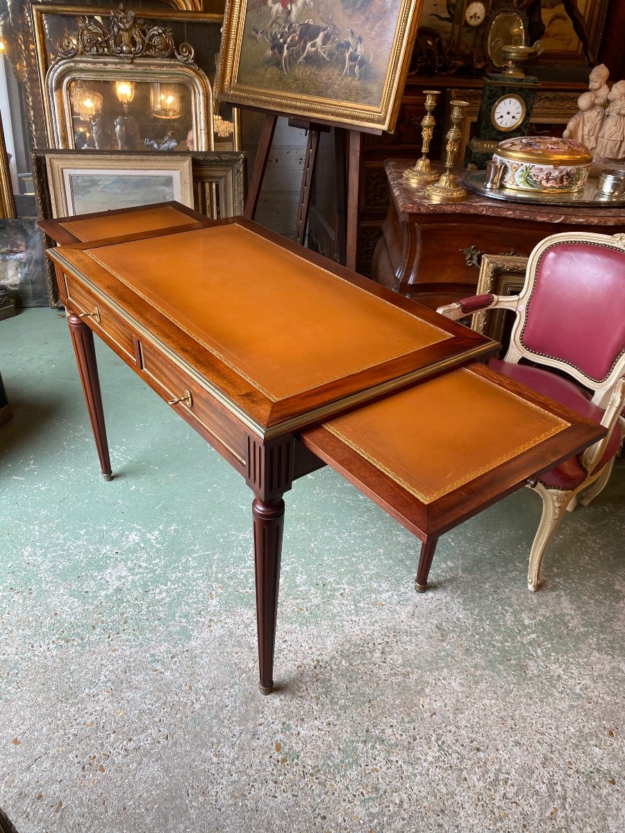 Small Louis XVI Style Mahogany Desk, Havana Leather Top -photo-2