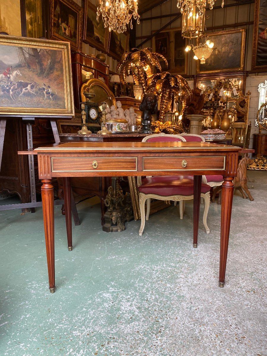 Small Louis XVI Style Mahogany Desk, Havana Leather Top -photo-1