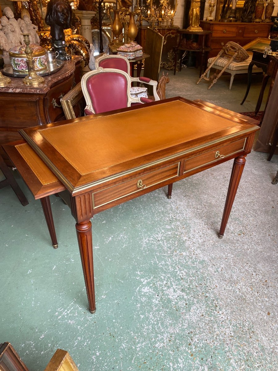 Small Louis XVI Style Mahogany Desk, Havana Leather Top -photo-2