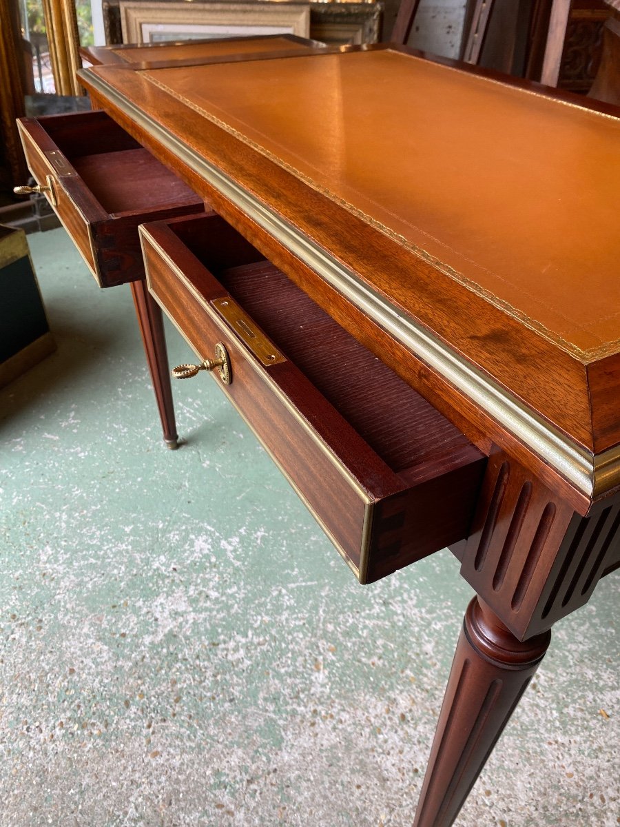 Small Louis XVI Style Mahogany Desk, Havana Leather Top -photo-6