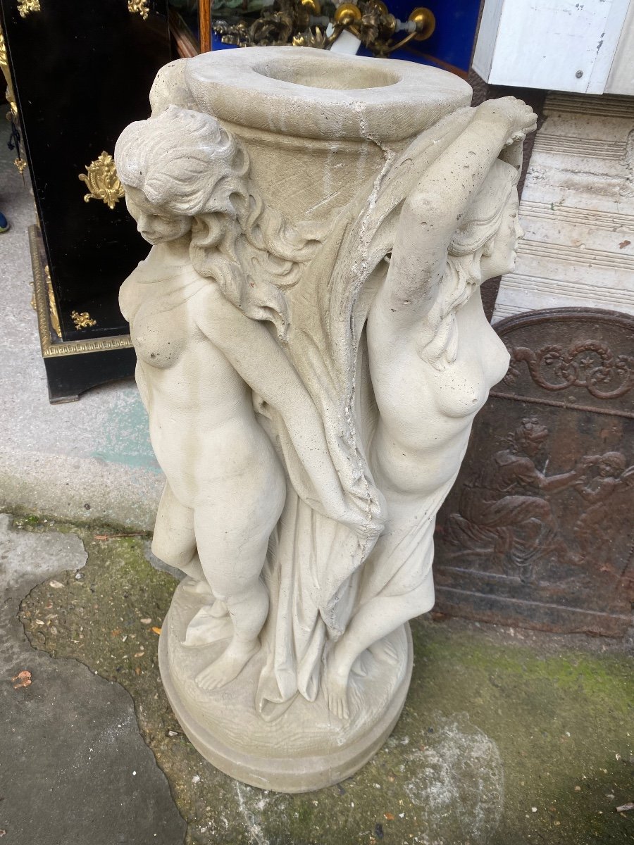 Column / Pedestal With Three Graces In Reconstituted Stone -photo-2