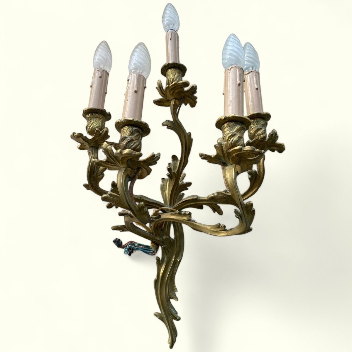 3 Large 5-light Wall Lights, Louis XV Style Bronze, Rocaille, 19th Century -photo-8