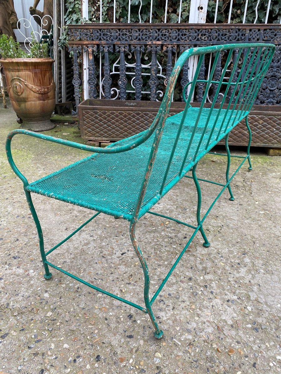 19th Century Wrought Iron Garden Bench, Iron Mesh Seat-photo-1