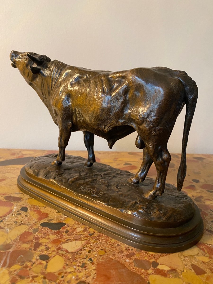 Rosa Bonheur (1822-1899) Bellowing Bull In Bronze With Brown Patina, Founder Peyrol-photo-4