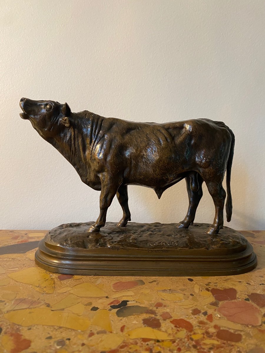 Rosa Bonheur (1822-1899) Bellowing Bull In Bronze With Brown Patina, Founder Peyrol-photo-5