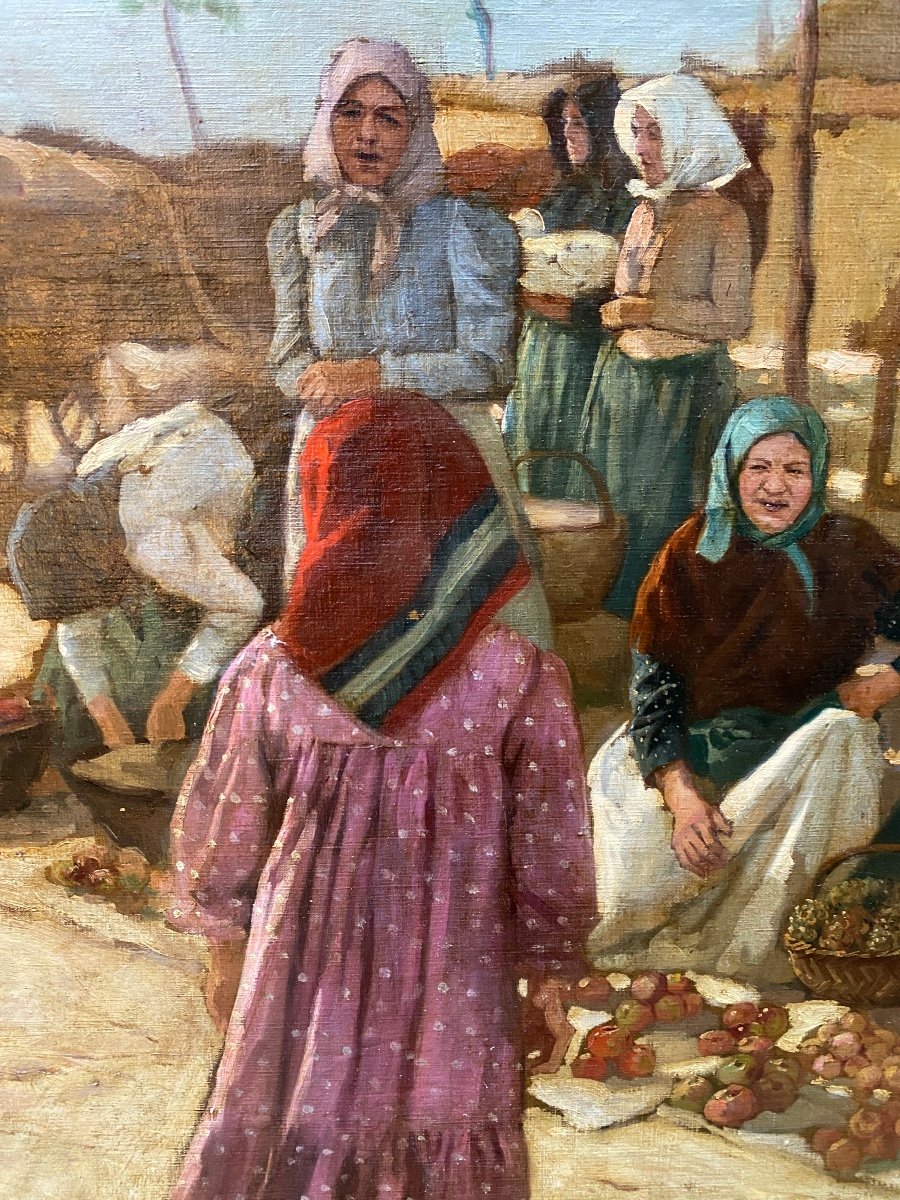 Grand Tableau Hongrois, Scène de personnages, Marché , Signée Erno Nagy (1881-1954)-photo-1